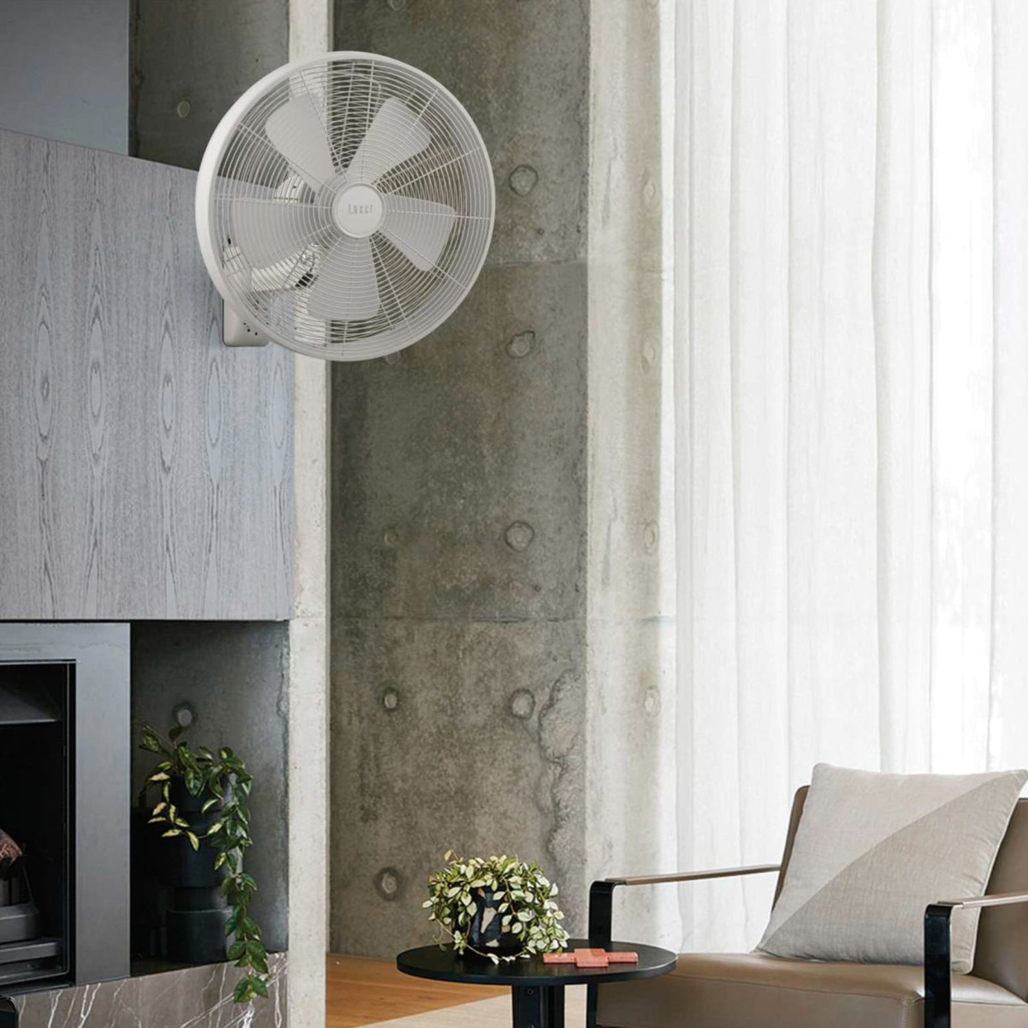 Lucci Air Breeze wall fan with retro industrial design and oscillating airflow for homes, cafés, and interior spaces in Indonesia | Kipas dinding Lucci Air Breeze dengan desain retro industrial dan fitur oscillating untuk rumah, kafe, dan interior di Indonesia