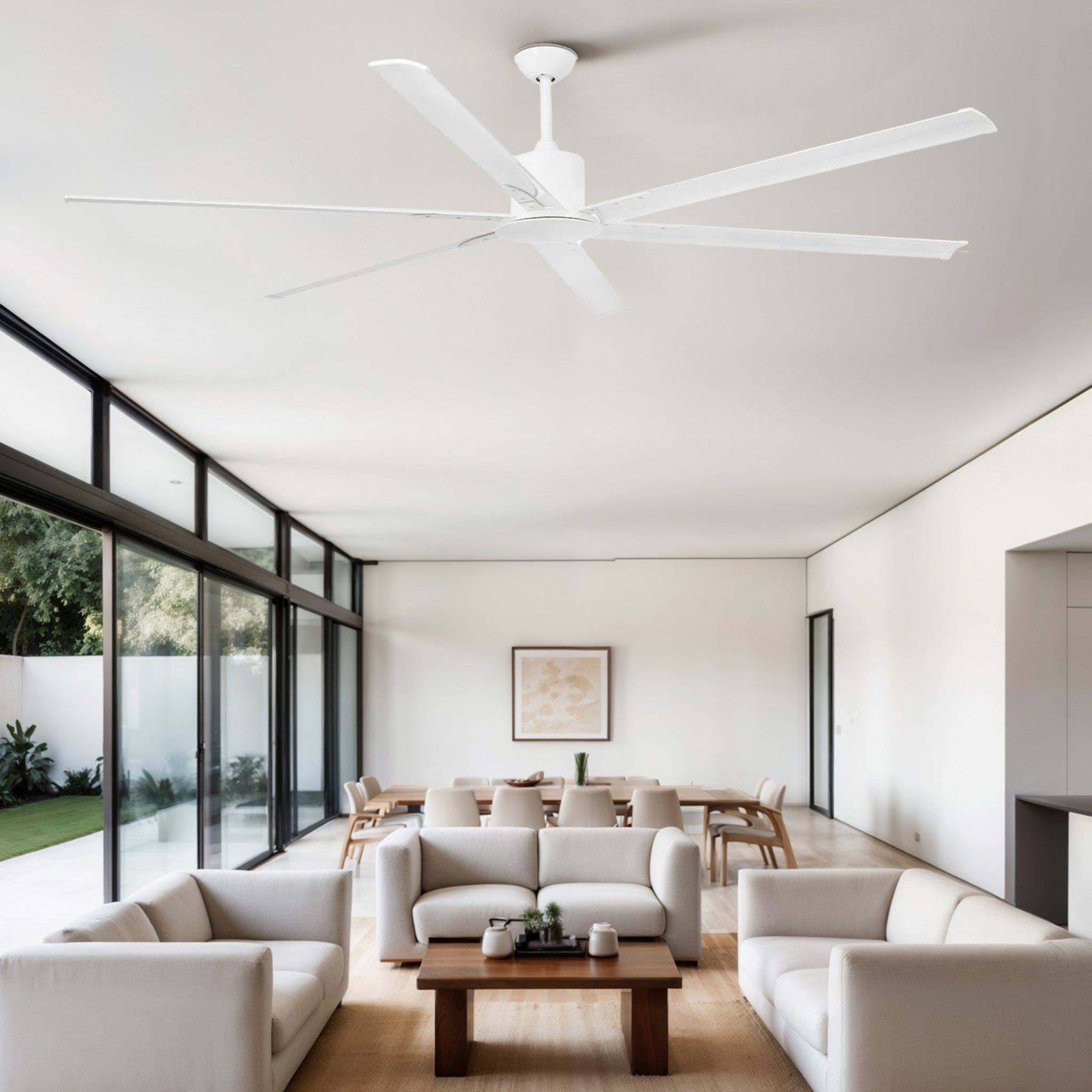 Faro Andros large ceiling fan with aerodynamic blades and contemporary architectural design for villas, resorts, restaurants, and spacious interiors in Indonesia | Kipas angin plafon Faro Andros berukuran besar dengan blade aerodinamis dan desain arsitektural modern untuk villa, resort, restoran, dan ruang luas di Indonesia