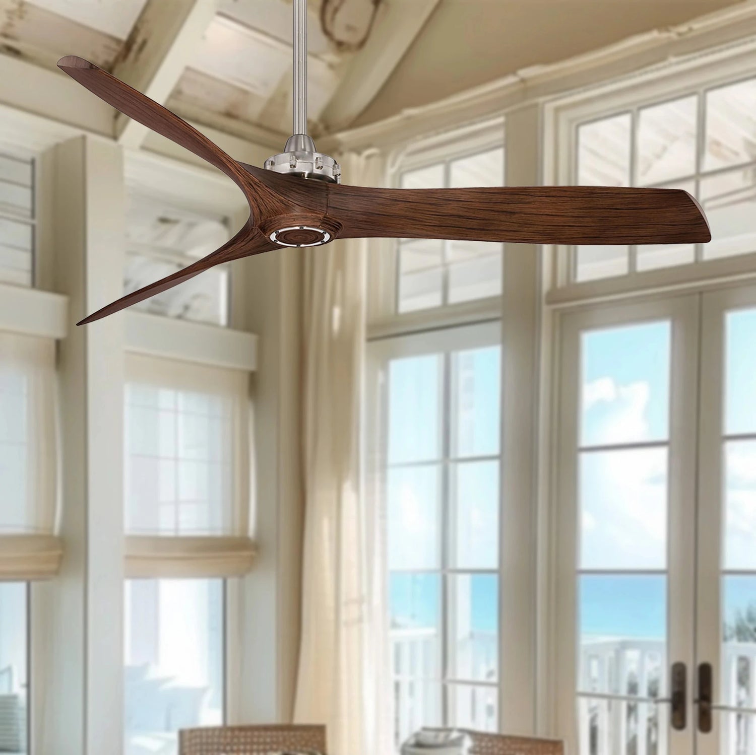 Minka Aire Aviation ceiling fan with aircraft propeller-inspired blades and industrial designer styling for lofts, luxury homes, cafes, and architectural interiors in Indonesia | Kipas angin plafon Minka Aire Aviation dengan blade terinspirasi baling-baling pesawat dan desain industrial premium untuk loft, rumah mewah, cafe, dan interior arsitektural di Indonesia
