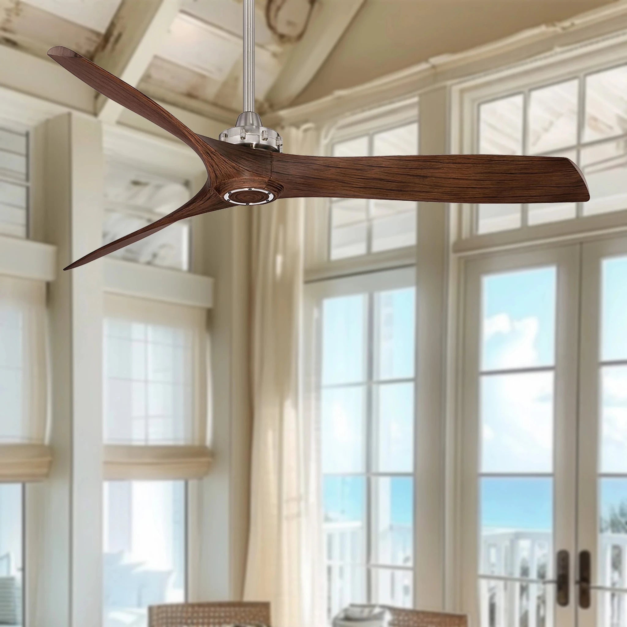 Minka Aire Aviation ceiling fan with aircraft propeller-inspired blades and industrial designer styling for lofts, luxury homes, cafes, and architectural interiors in Indonesia | Kipas angin plafon Minka Aire Aviation dengan blade terinspirasi baling-baling pesawat dan desain industrial premium untuk loft, rumah mewah, cafe, dan interior arsitektural di Indonesia