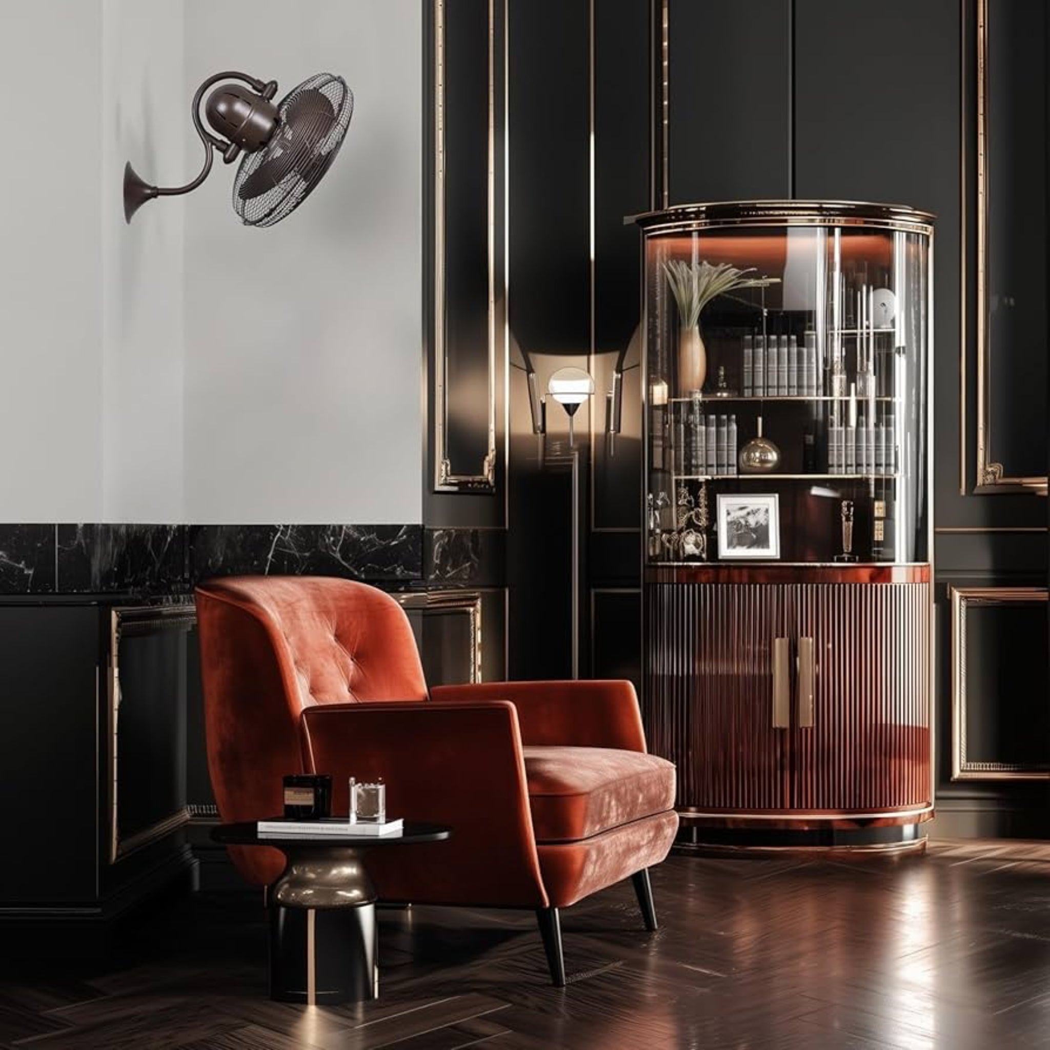 Matthews Laura wall-mounted directional fan with modern industrial design for homes, cafés, and interior spaces in Indonesia | Kipas dinding directional Matthews Laura dengan desain modern industrial untuk rumah, kafe, dan interior di Indonesia