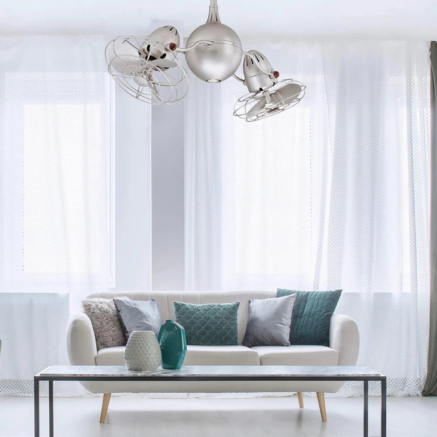 Matthews Acqua ceiling fan with sculptural curved blades and contemporary designer styling for villas, patios, coastal homes, and luxury interiors in Indonesia | Kipas angin plafon Matthews Acqua dengan blade melengkung sculptural dan desain kontemporer premium untuk villa, patio, rumah coastal, dan interior mewah di Indonesia