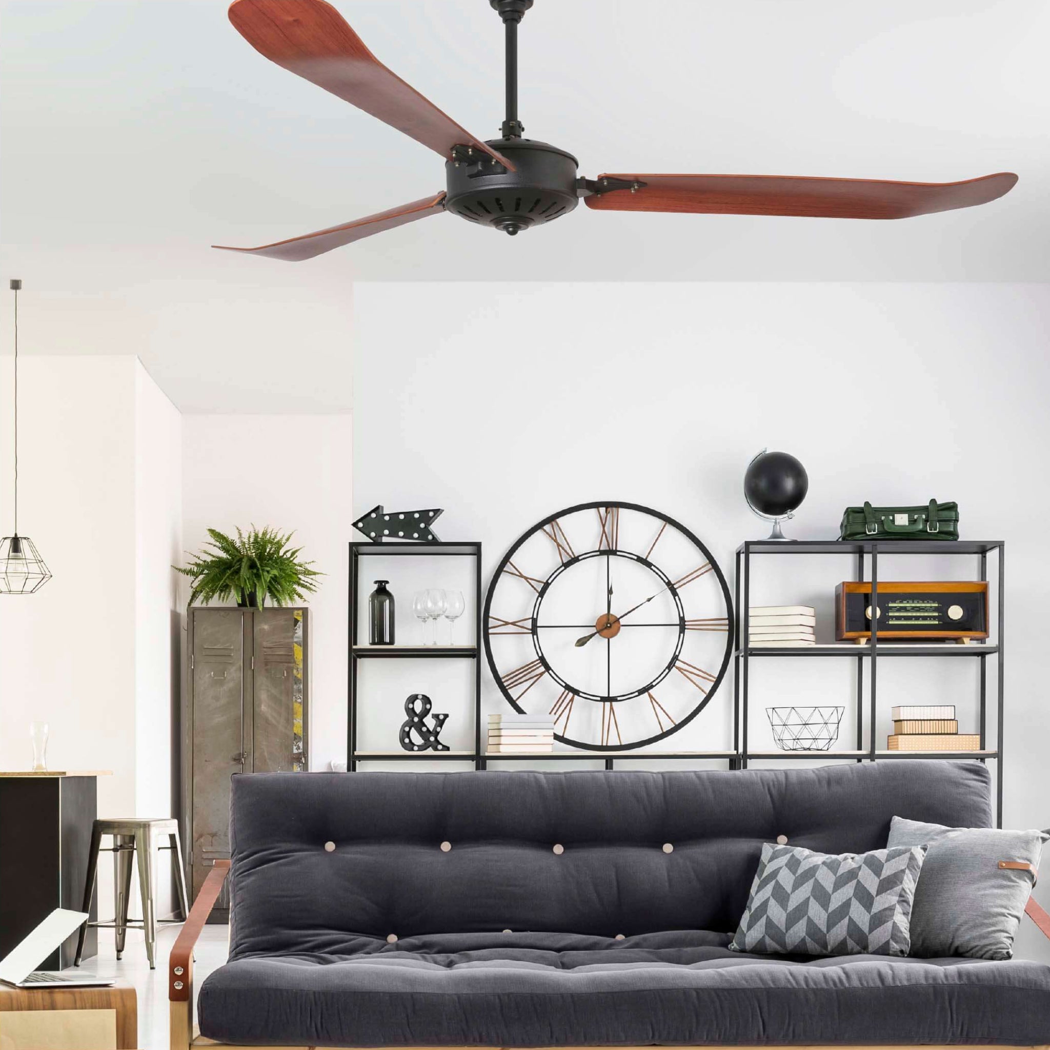 Faro Aoba ceiling fan with minimalist contemporary design and aerodynamic blades for homes, apartments, offices, cafes, and architectural interiors in Indonesia | Kipas angin plafon Faro Aoba dengan desain kontemporer minimalis dan blade aerodinamis untuk rumah, apartemen, kantor, cafe, dan interior arsitektural di Indonesia