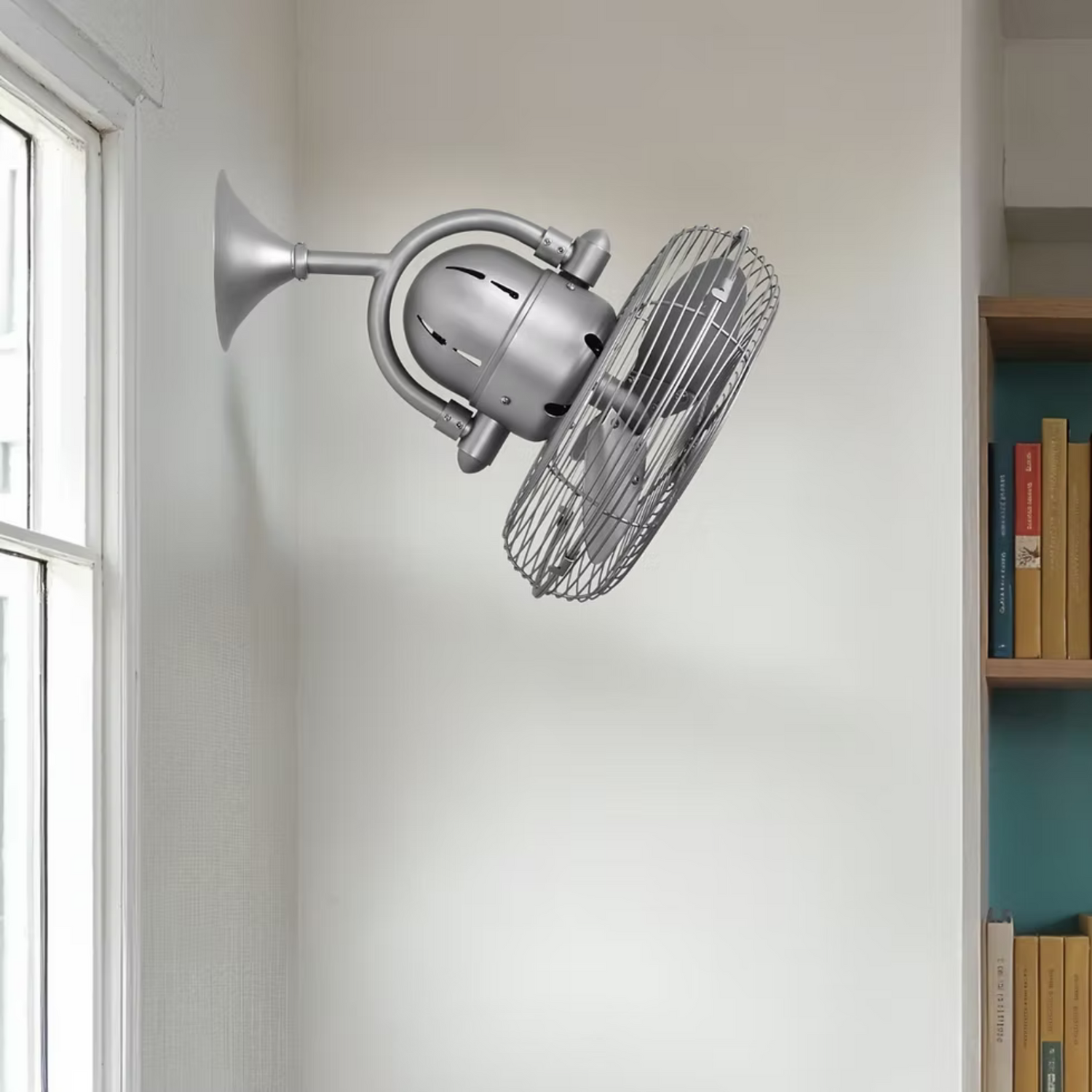 Matthews Kaye wall-mounted directional fan with retro industrial design for homes, cafés, and commercial interiors in Indonesia | Kipas dinding directional Matthews Kaye dengan desain retro industrial untuk rumah, kafe, dan interior komersial di Indonesia
