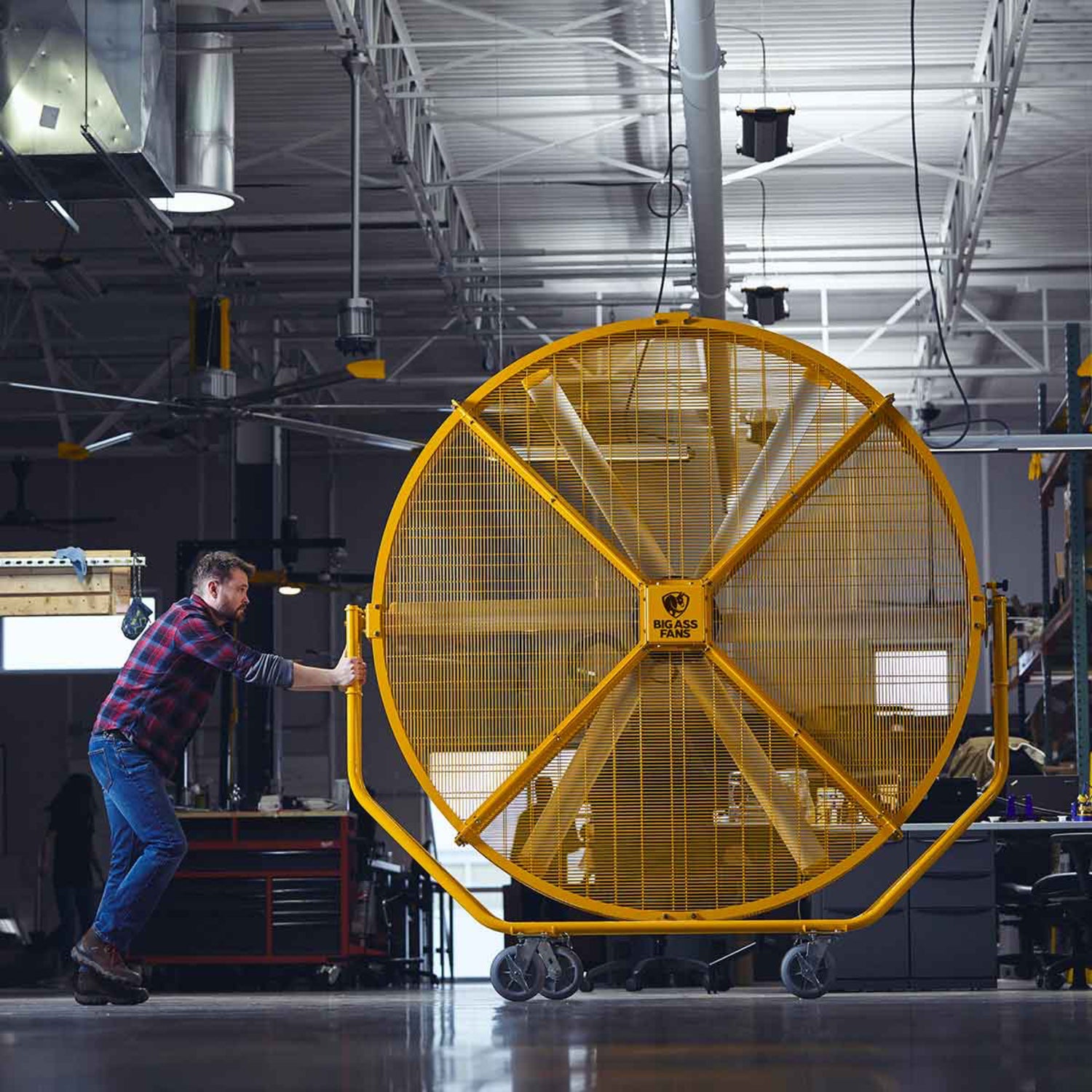 Big Ass Fans AirGo portable industrial floor fan for warehouses, factories, gyms, and large commercial spaces in Indonesia | Kipas industrial portable Big Ass Fans AirGo untuk gudang, pabrik, gym, dan area komersial besar di Indonesia