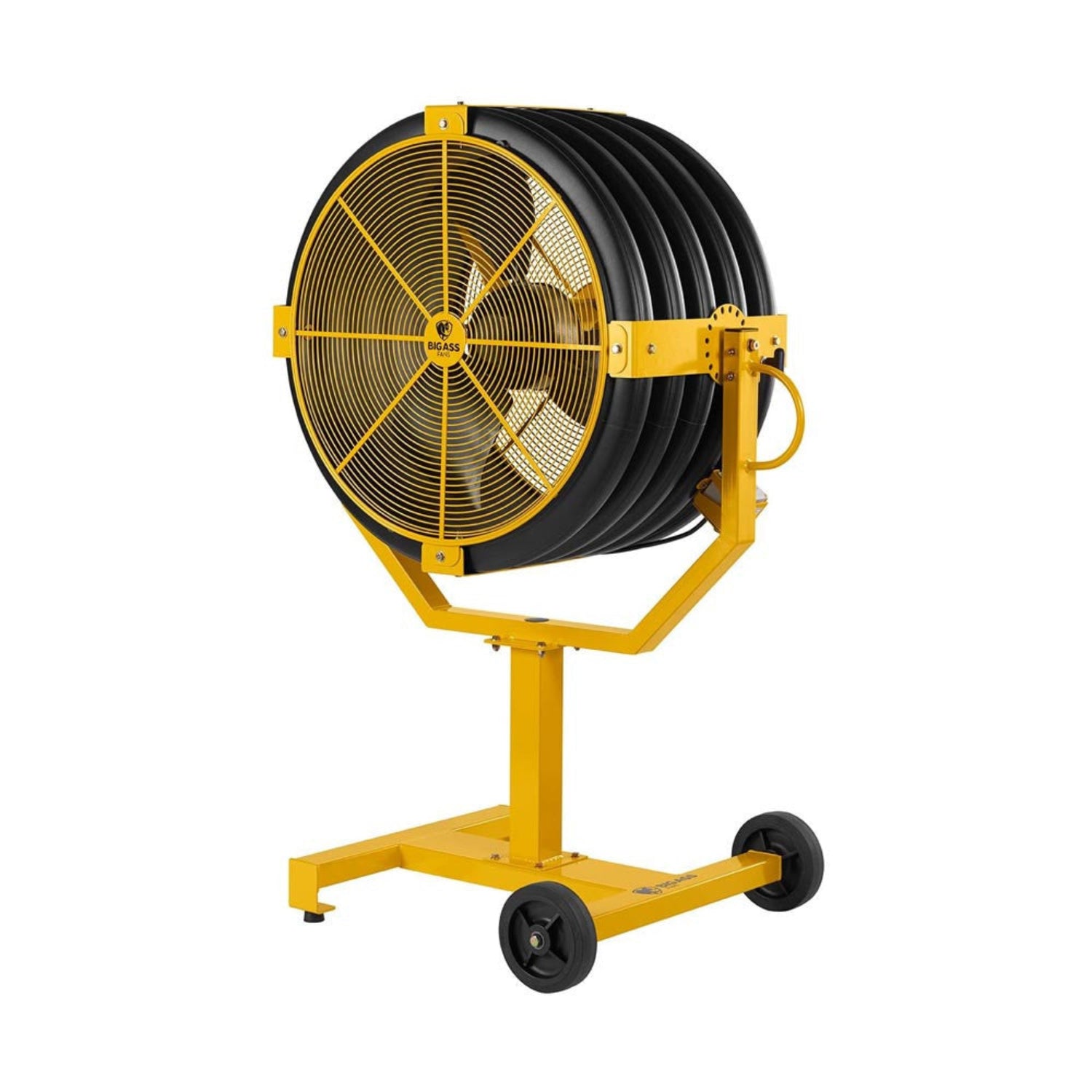 Big Ass Fans Yellow Jacket mountable and portable industrial directional fan for warehouses and commercial airflow in Indonesia | Kipas industrial directional Big Ass Fans Yellow Jacket dengan opsi pemasangan portabel, dinding, kolom, dan overhead untuk gudang dan area komersial di Indonesia