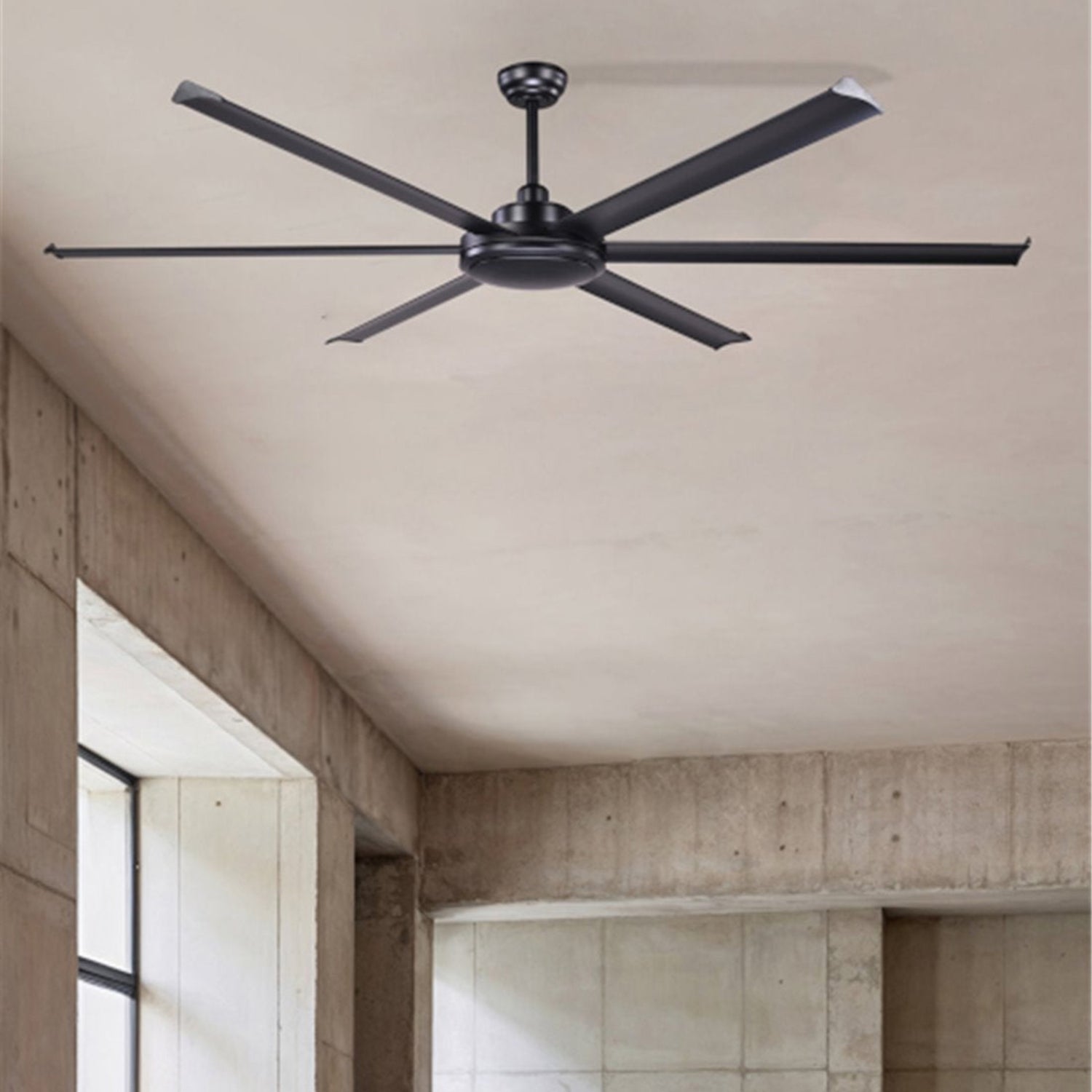 Faro Rotterdam ceiling fan with industrial motor styling and aerodynamic blades for loft apartments, cafes, offices, and modern interiors in Indonesia | Kipas angin plafon Faro Rotterdam dengan desain motor industrial dan blade aerodinamis untuk apartemen loft, cafe, kantor, dan interior modern di Indonesia