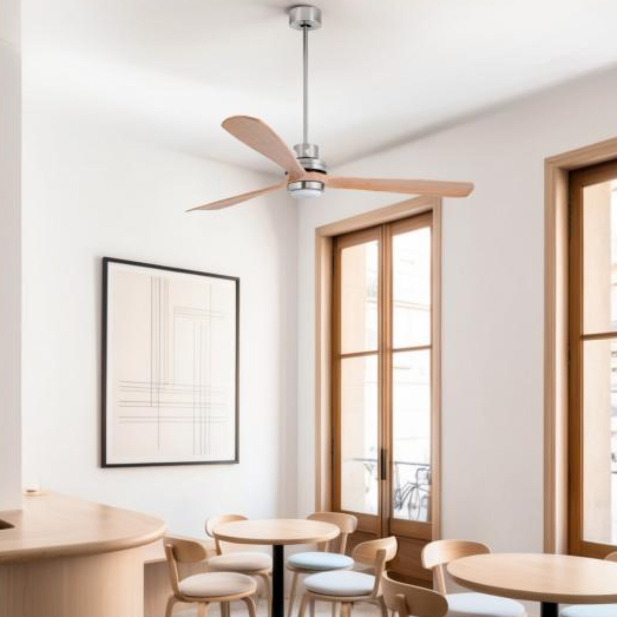 Faro Lantau ceiling fan with elegant wooden blades and contemporary natural styling for villas, coastal homes, resorts, and designer interiors in Indonesia | Kipas angin plafon Faro Lantau dengan blade kayu elegan dan desain natural modern untuk villa, rumah coastal, resort, dan interior designer di Indonesia