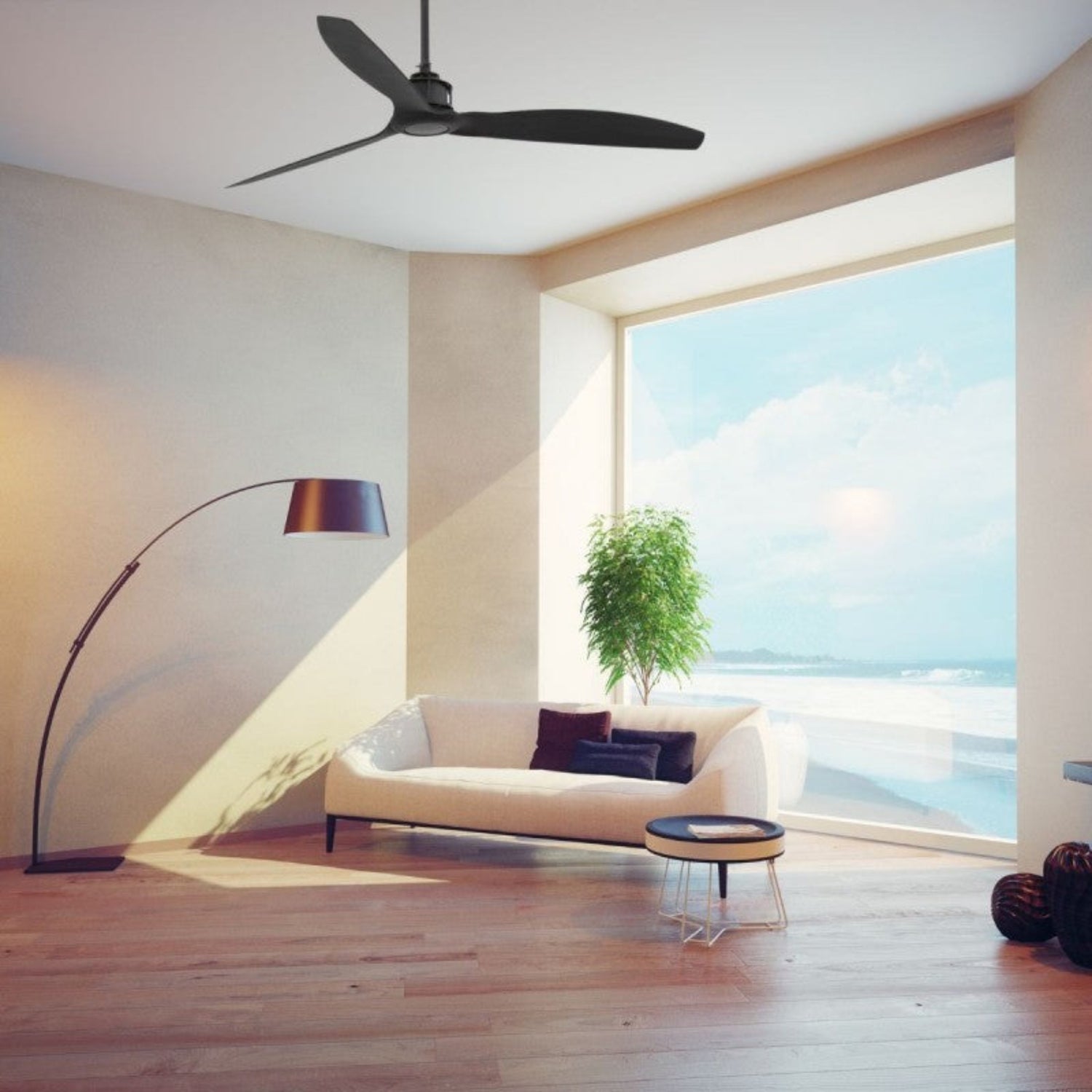 Faro Just Fan designer ceiling fan with industrial modern styling and aerodynamic blades for contemporary homes, cafes, and architectural interiors in Indonesia | Kipas angin plafon Faro Just Fan dengan desain industrial modern dan blade aerodinamis untuk rumah modern, cafe, dan interior arsitektural di Indonesia