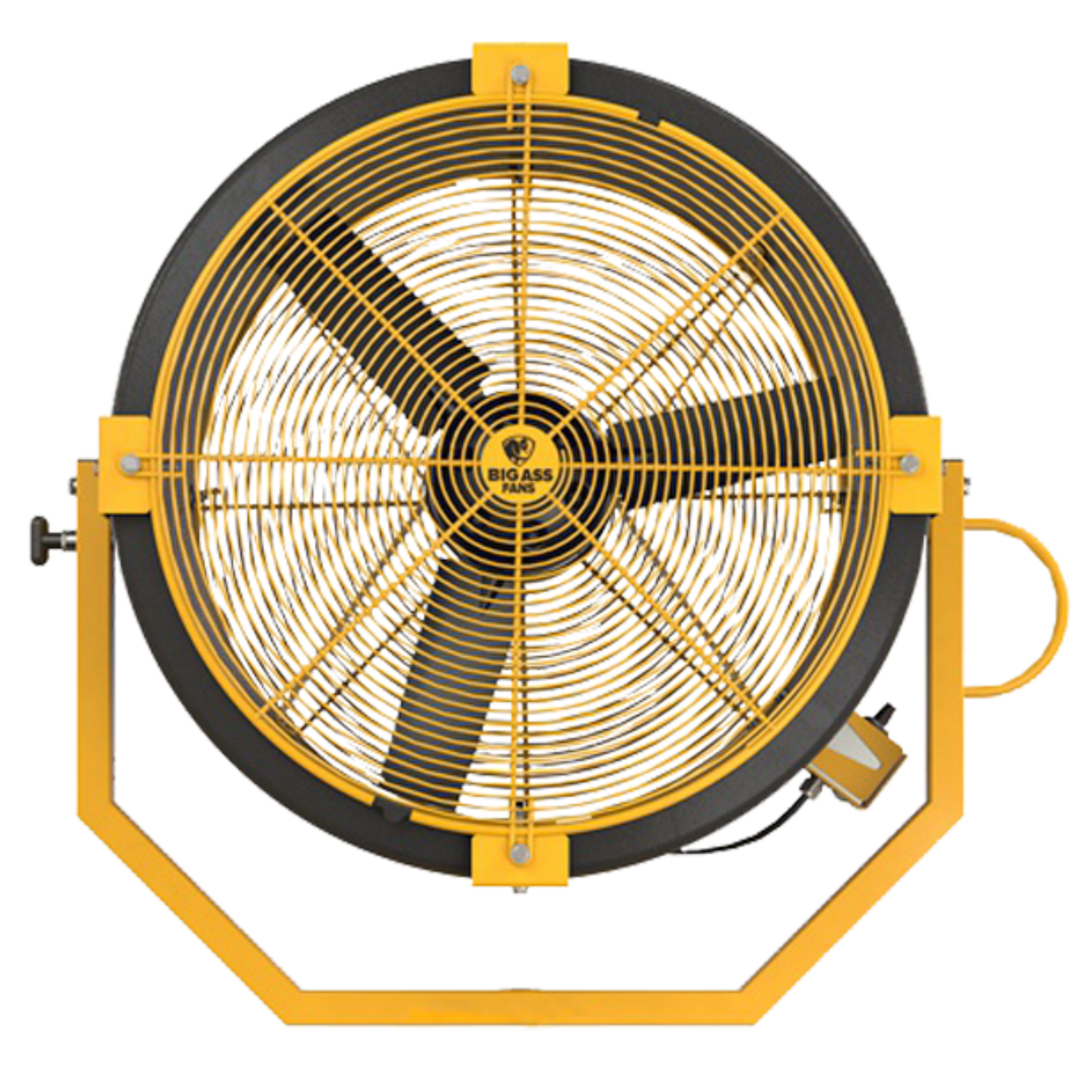 Big Ass Fans Yellow Jacket mountable and portable industrial directional fan for warehouses and commercial airflow in Indonesia | Kipas industrial directional Big Ass Fans Yellow Jacket dengan opsi pemasangan portabel, dinding, kolom, dan overhead untuk gudang dan area komersial di Indonesia